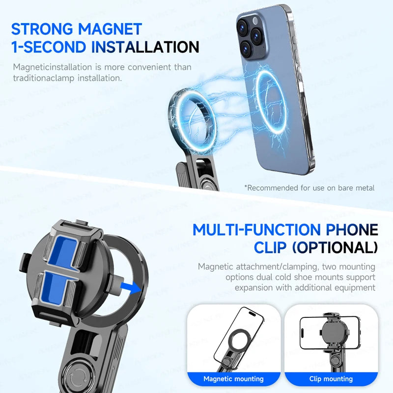 Magnetic Mini Selfie Stick Tripod with Wireless Remote & Fill Light