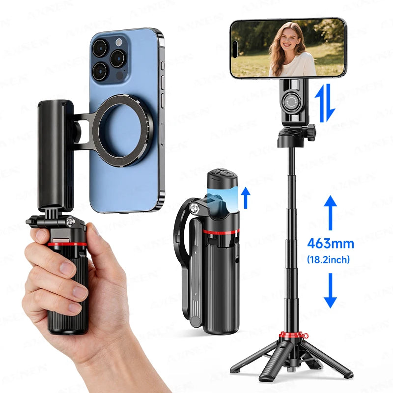 Magnetic Mini Selfie Stick Tripod with Wireless Remote & Fill Light