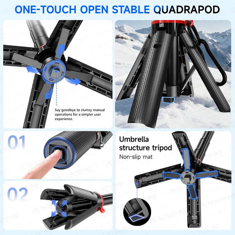 Magnetic Mini Selfie Stick Tripod with Wireless Remote & Fill Light