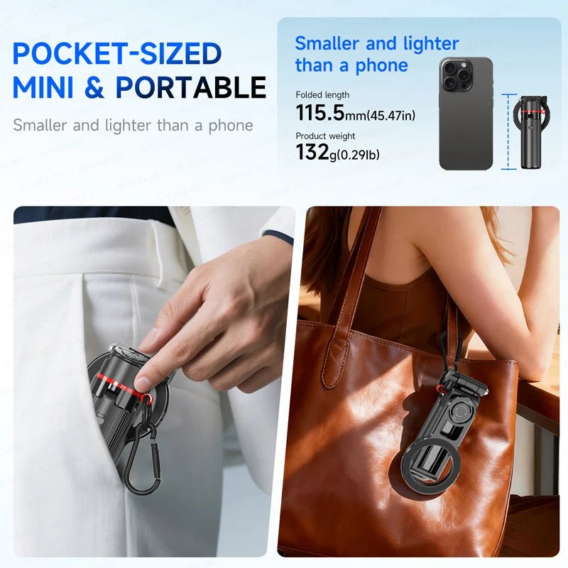 Magnetic Mini Selfie Stick Tripod with Wireless Remote & Fill Light